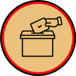 Gold and Red round Badge with Voting Box icon