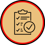 Gold and Red round Badge with Checklist Selection icon